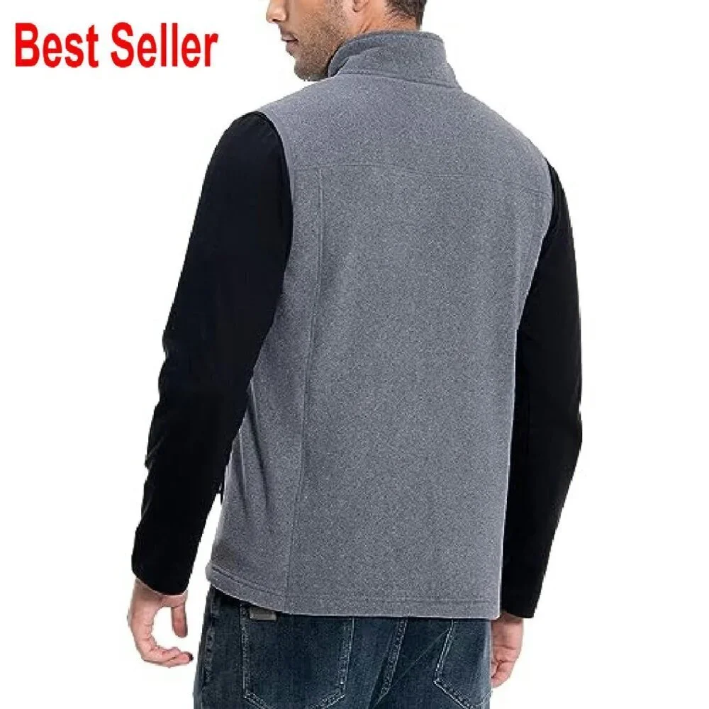 Men's Full-Zip Polar Fleece Vest Lightweight Sleeveless Jacket 5 Pockets